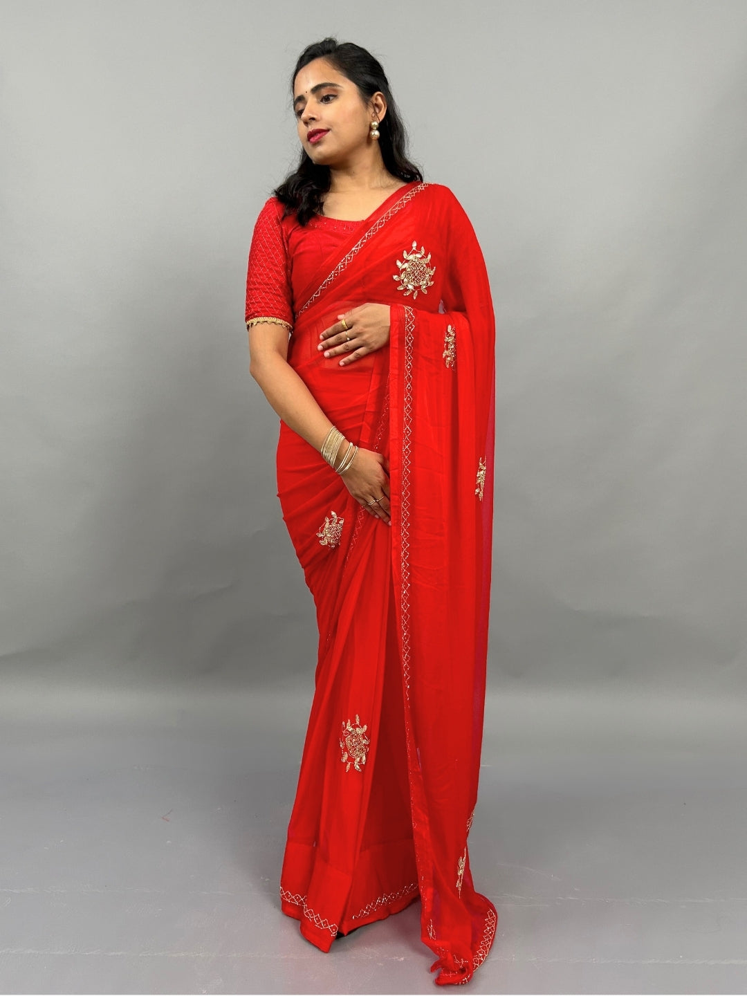 Maharani- Royal Red Pre-Pleated Saree