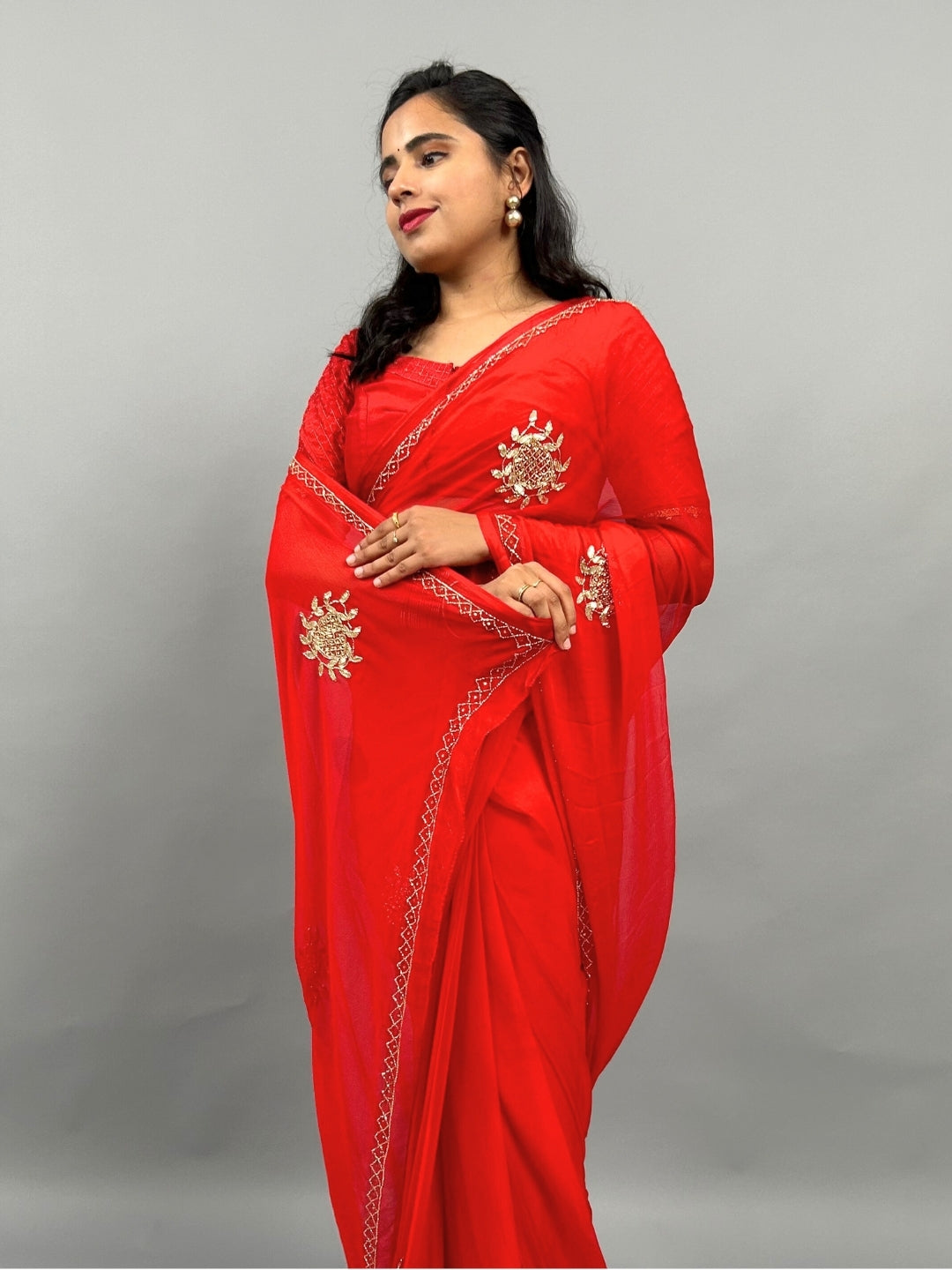 Maharani- Royal Red Pre-Pleated Saree