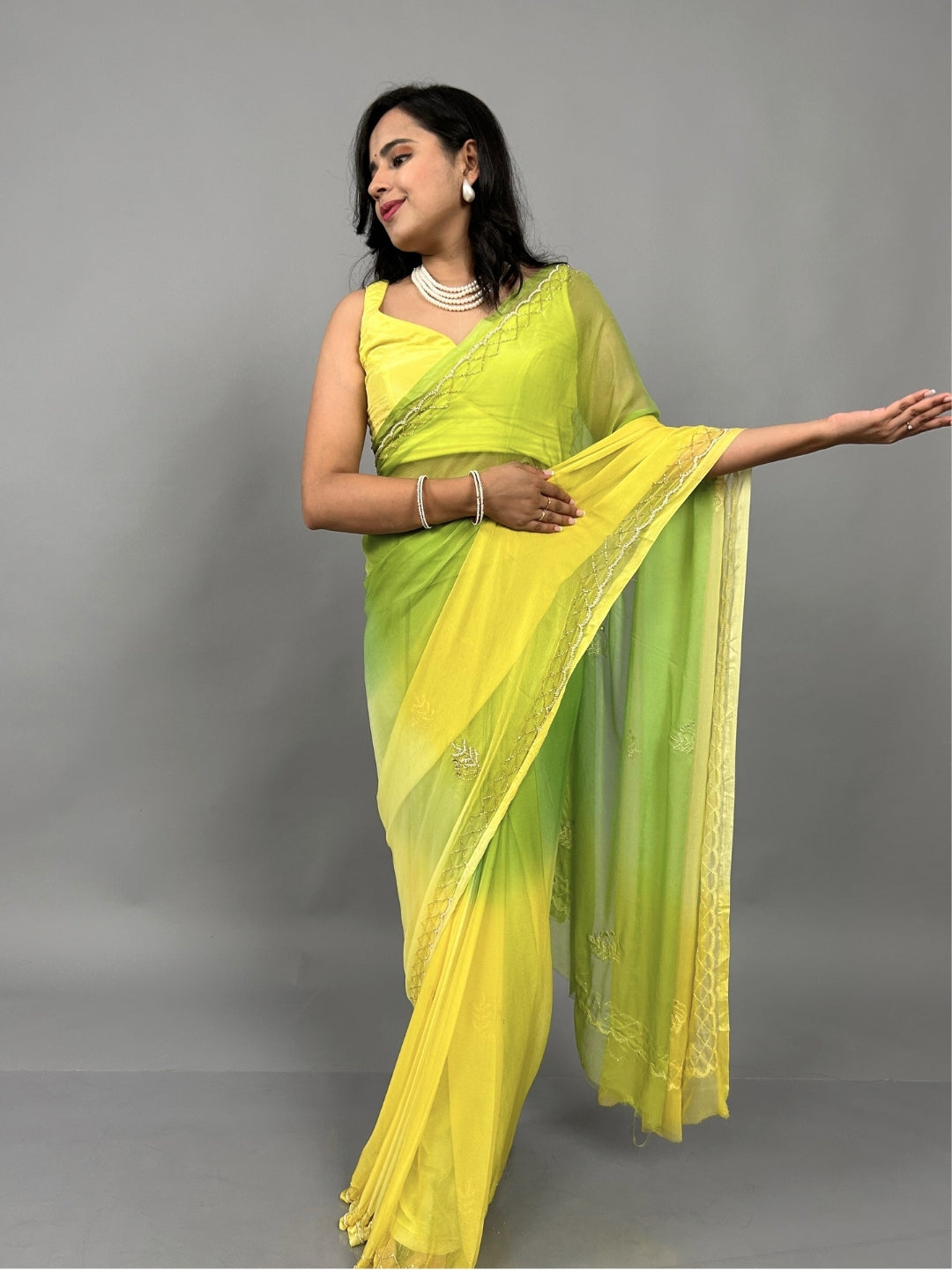 Rani- Shades of Yellow Pre-Pleated Saree