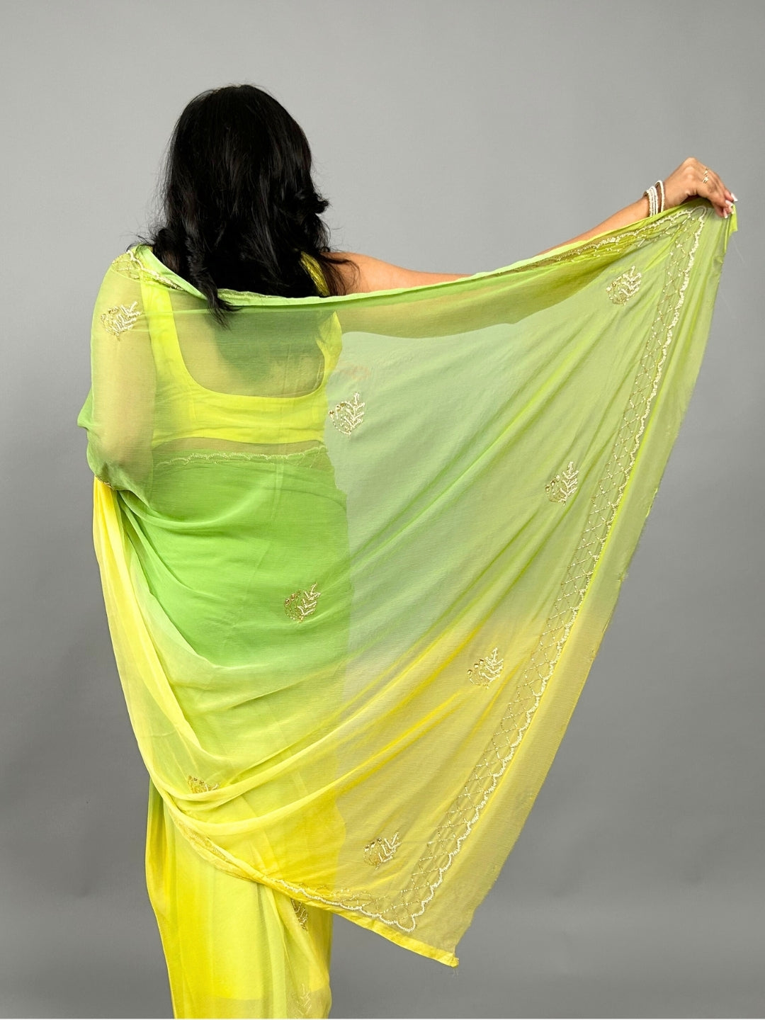 Rani- Shades of Yellow Pre-Pleated Saree