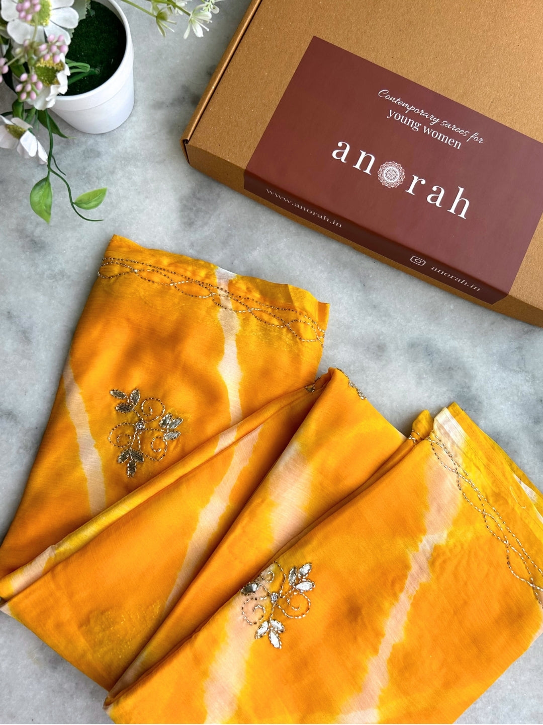 Lahariya- Yellow Pre-Pleated Saree
