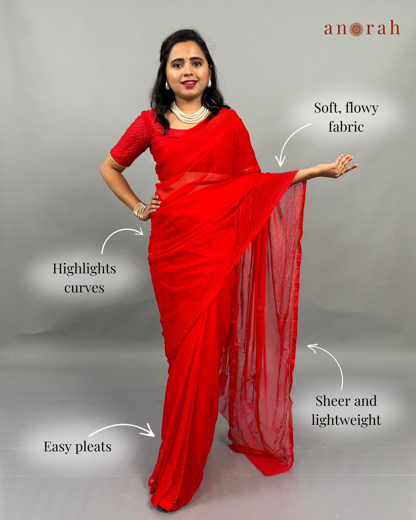 Plain Red Chiffon Saree