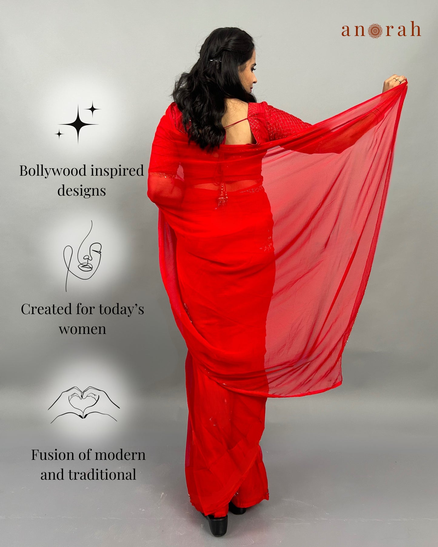 Plain Red Chiffon Saree