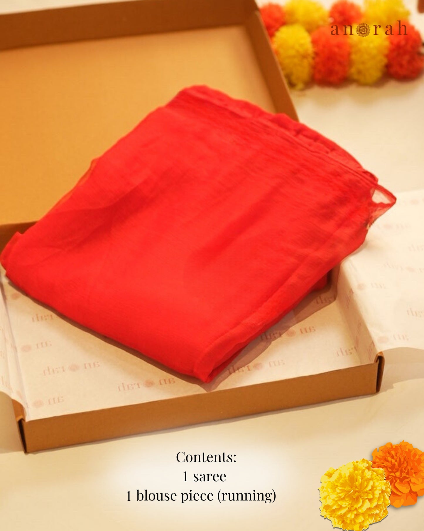 Plain Red Chiffon Saree