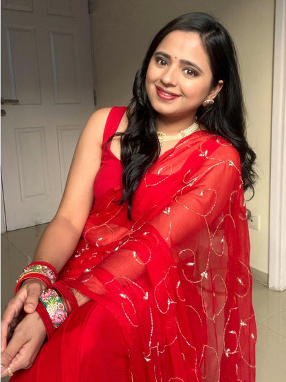 Banno Tera Swagger- Red Pre-Pleated Saree