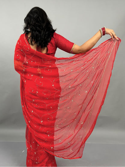 Banno Tera Swagger- Red Pre-Pleated Saree