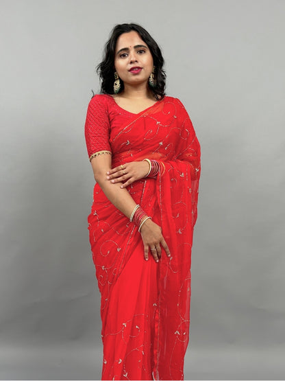 Banno Tera Swagger- Red Pre-Pleated Saree