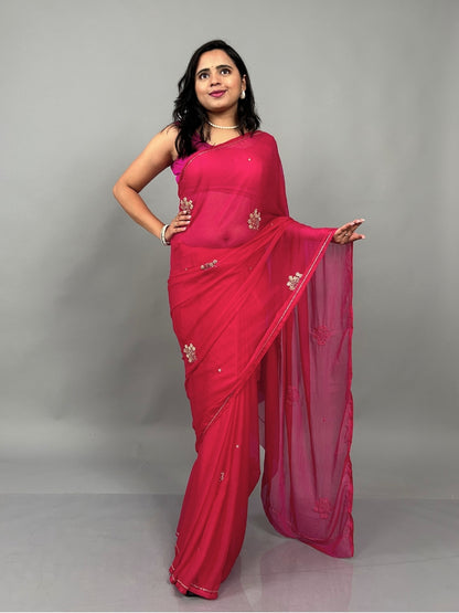 Juhi- Cherry Pink Pre-Pleated Saree