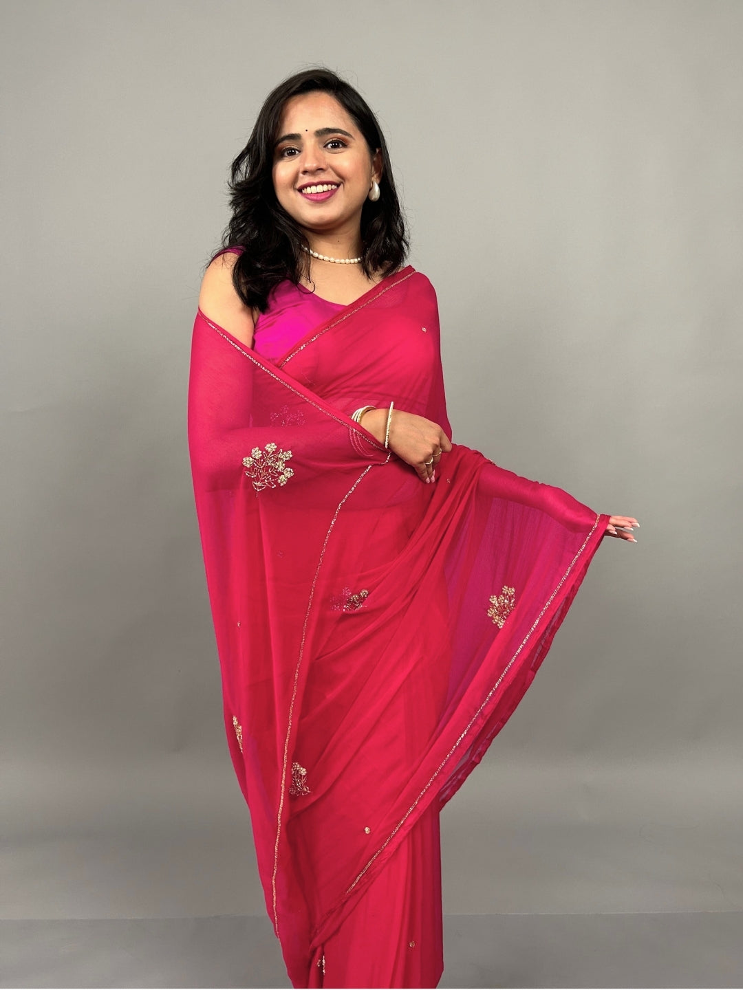 Juhi- Cherry Pink Pre-Pleated Saree