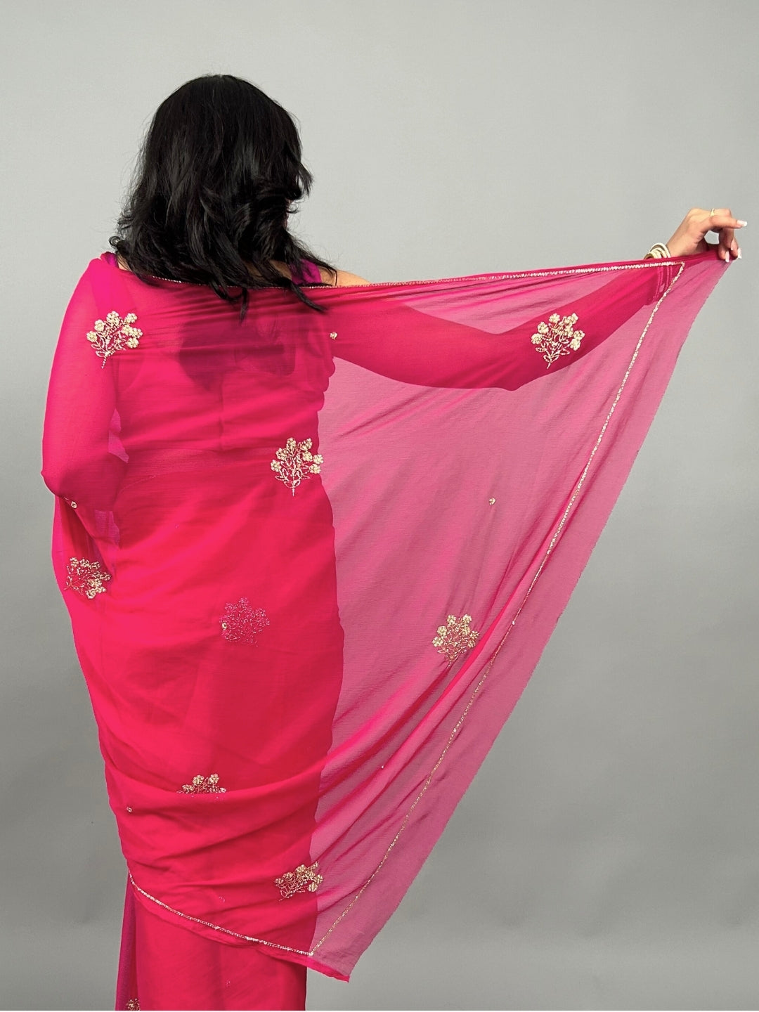 Juhi- Cherry Pink Pre-Pleated Saree