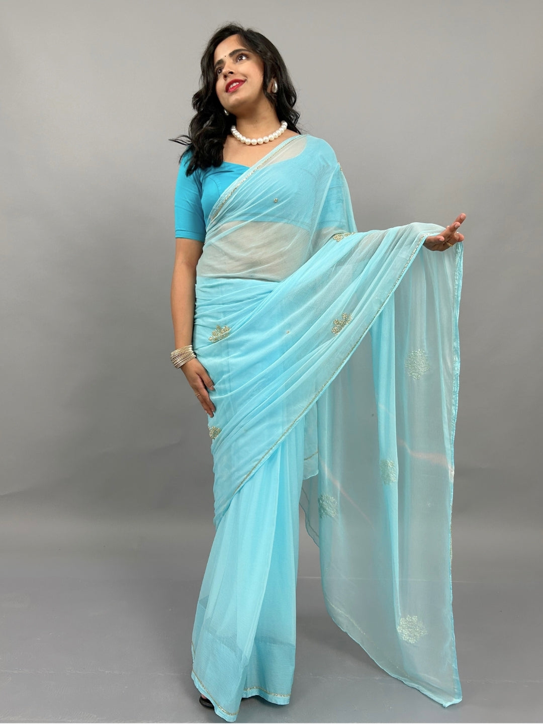 Juhi- Royal Blue Pre-Pleated Saree