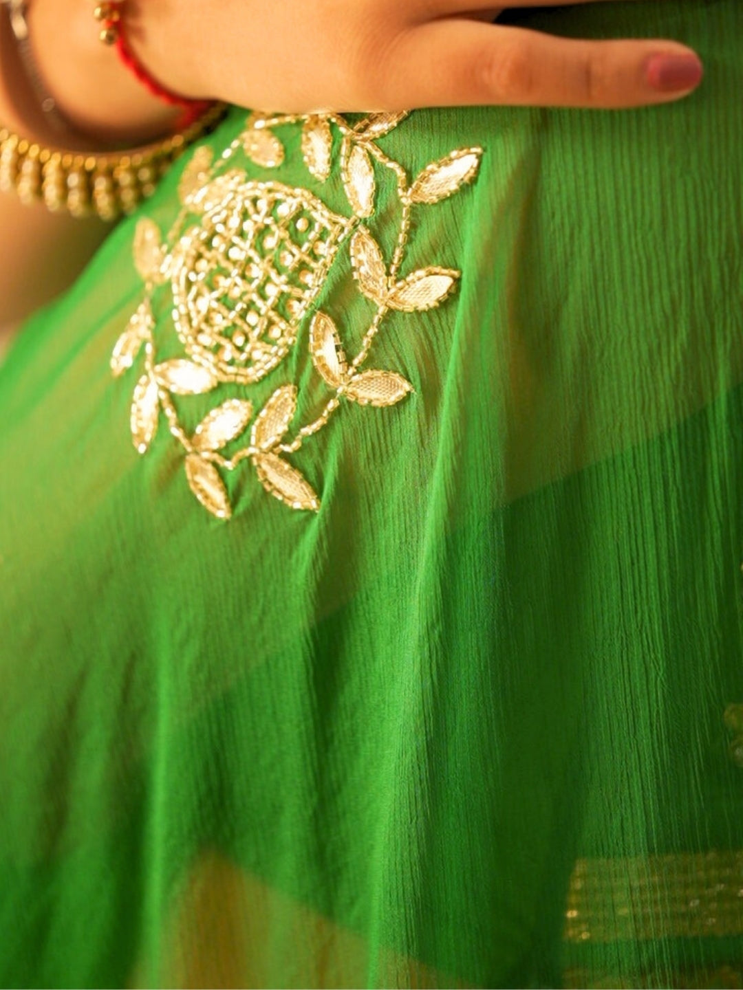 Maharani- Green Pre-Pleated Saree