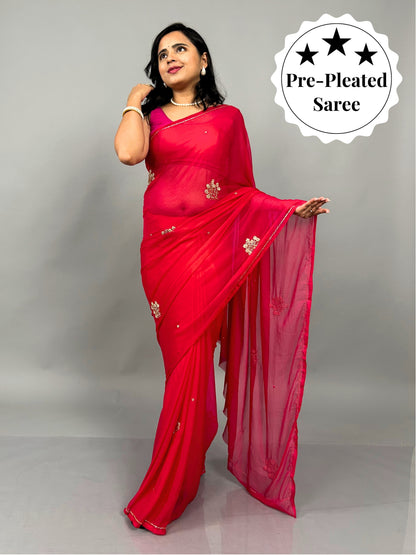 Juhi- Cherry Pink Pre-Pleated Saree