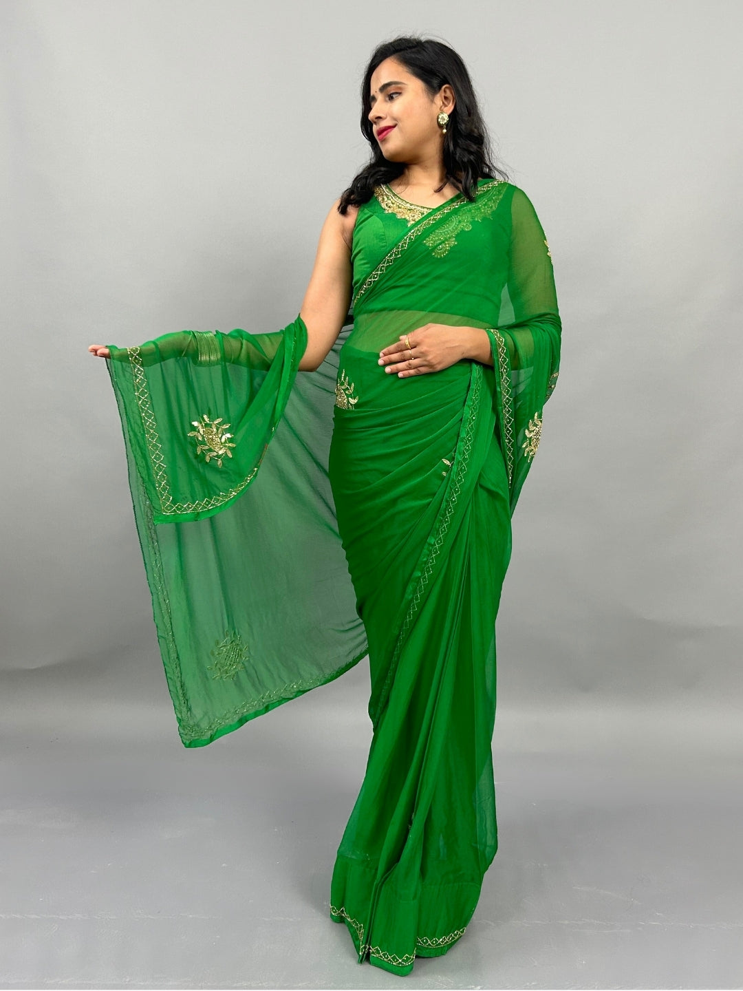 Maharani- Green Pre-Pleated Saree