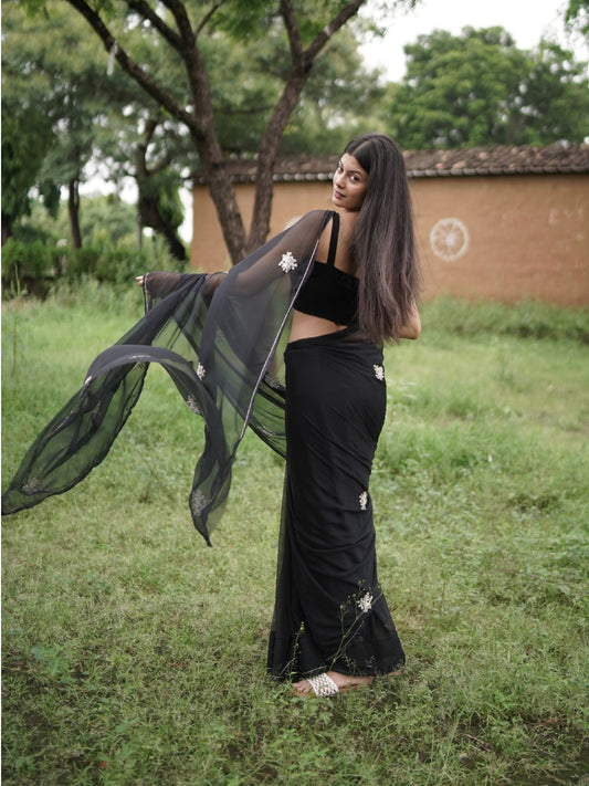 Juhi- Black Pre-Pleated Saree