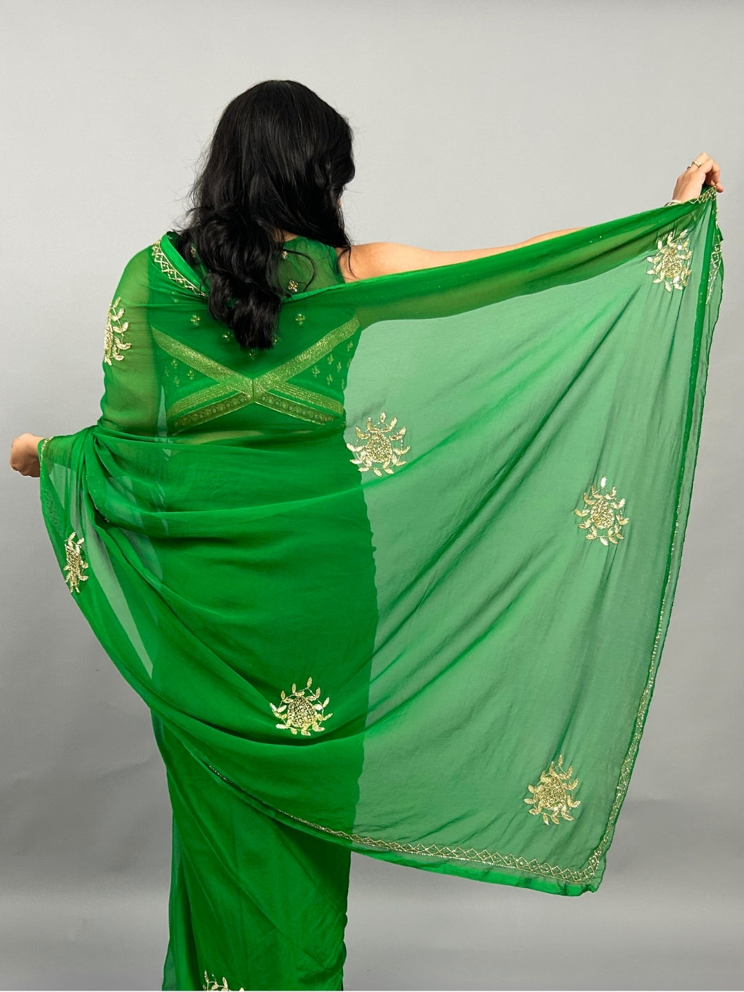 Maharani- Green Pre-Pleated Saree