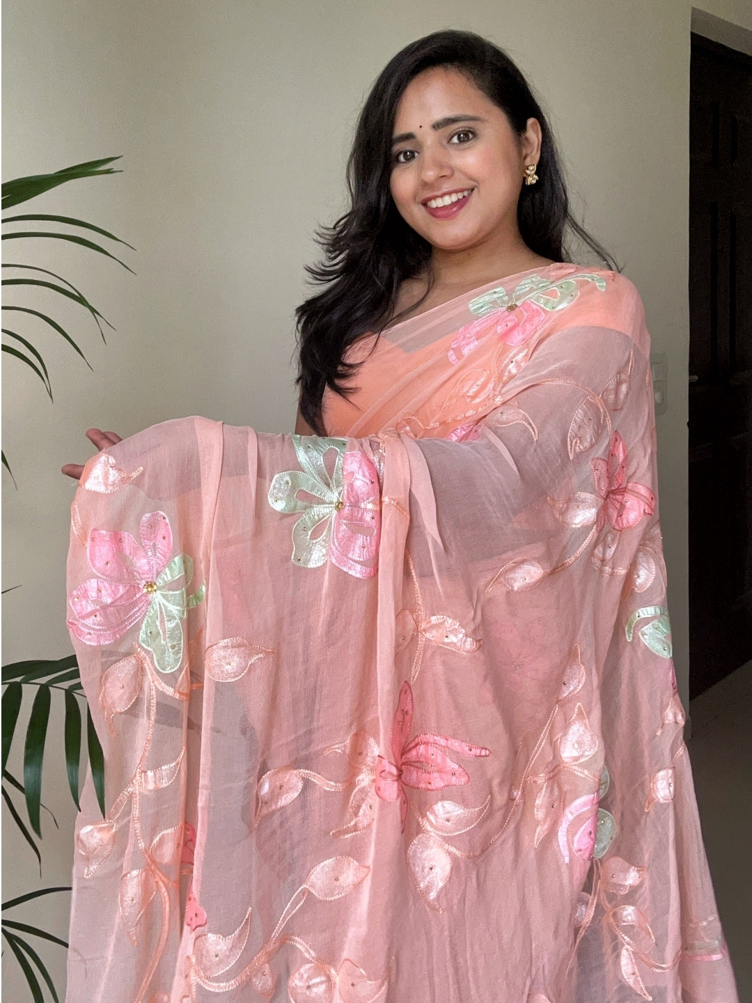 Mrunal- Peach Pre-Pleated Saree