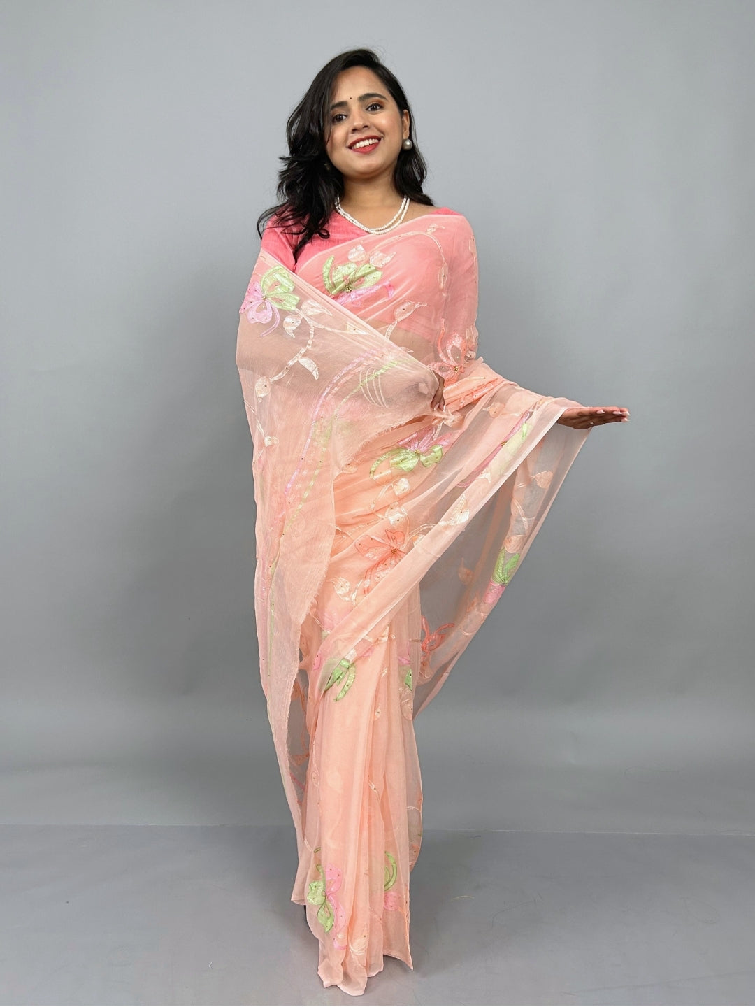 Mrunal- Peach Pre-Pleated Saree