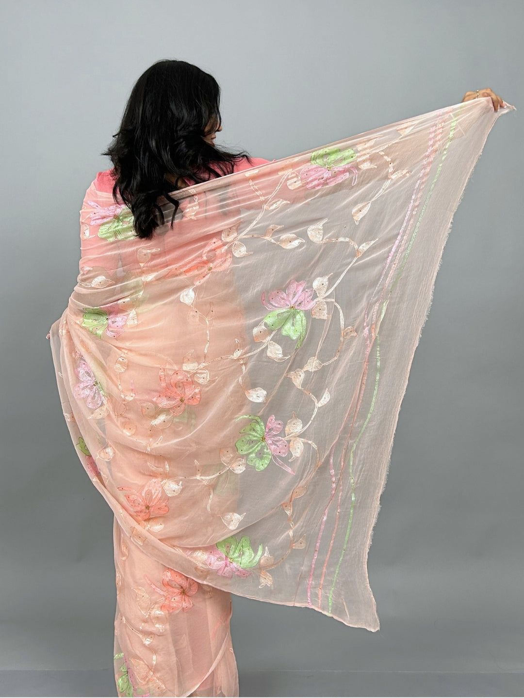 Mrunal- Peach Pre-Pleated Saree