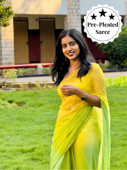 Rani- Shades of Yellow Pre-Pleated Saree