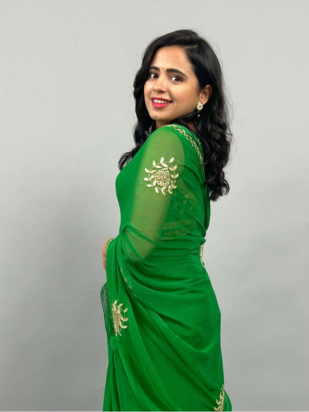 Maharani- Green Pre-Pleated Saree