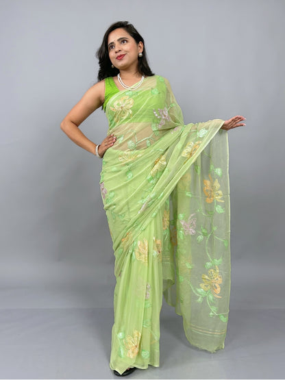 Mrunal- Sage Green Pre-Pleated Saree