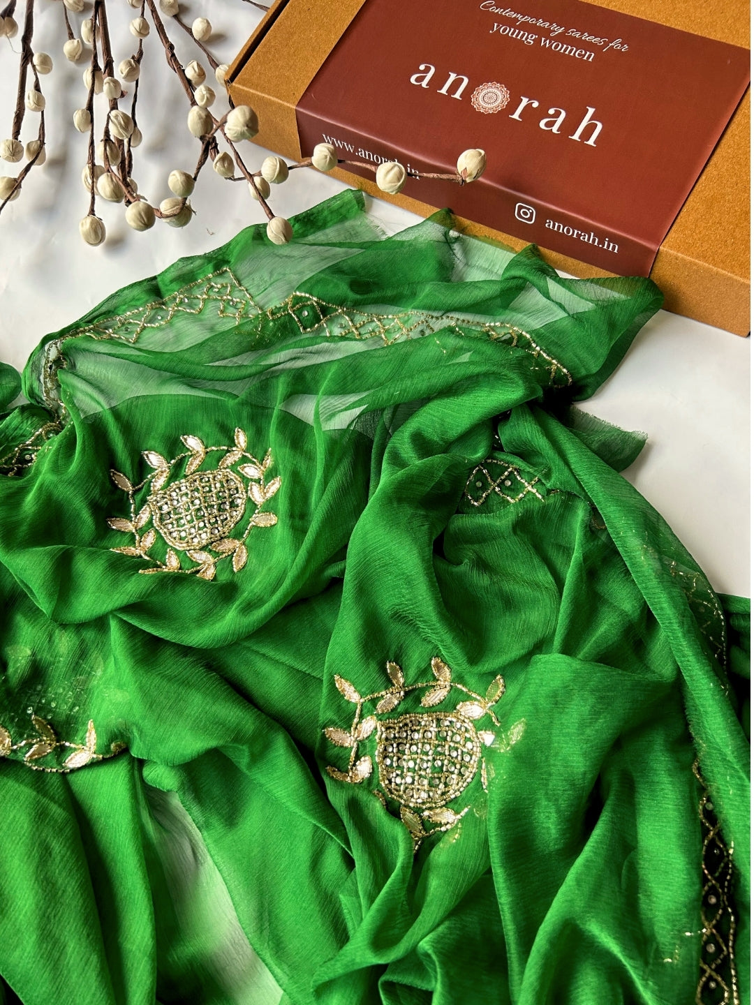 Maharani- Green Pre-Pleated Saree