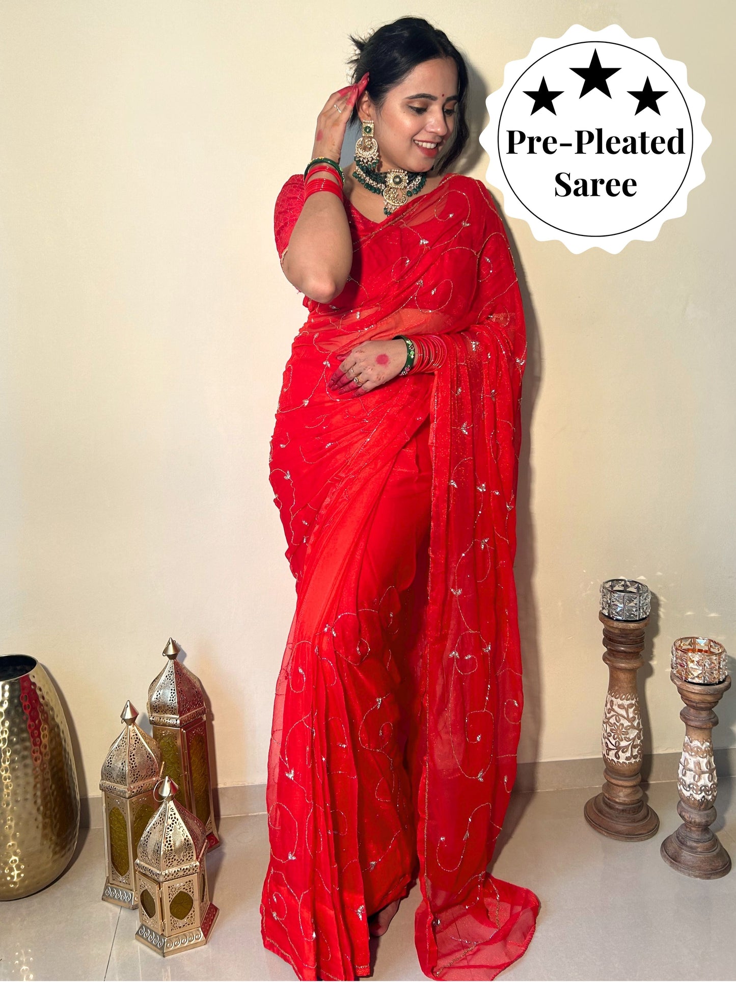 Banno Tera Swagger- Red Pre-Pleated Saree