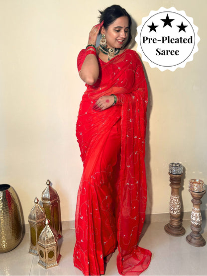 Banno Tera Swagger- Red Pre-Pleated Saree