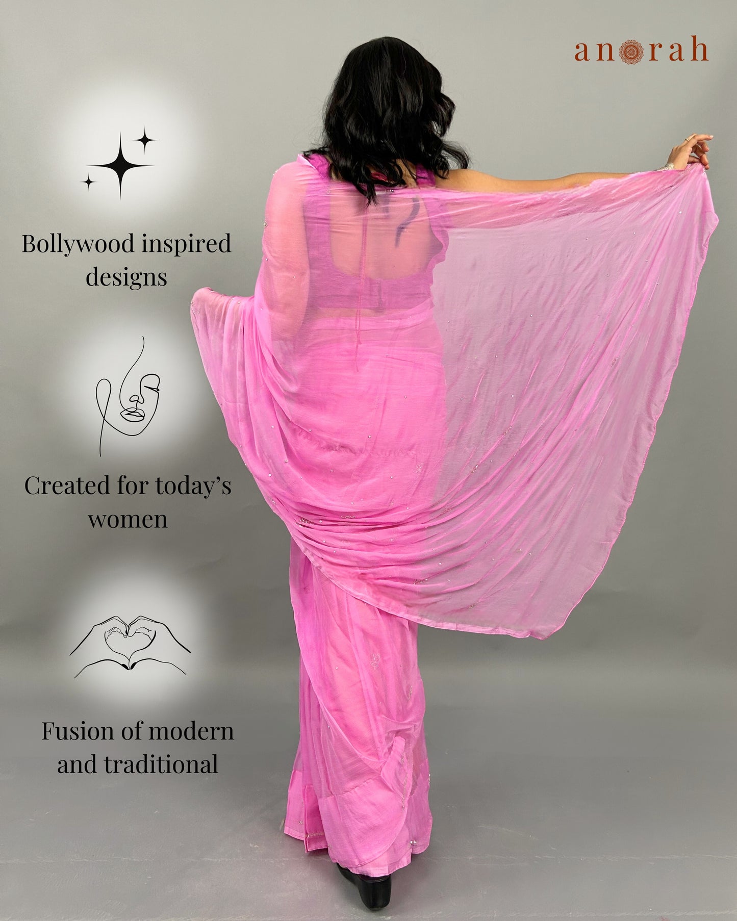 Plain Light Pink Chiffon Saree