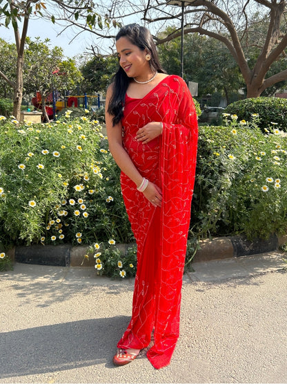 Raina- Scarlet Red Pre-Pleated Saree