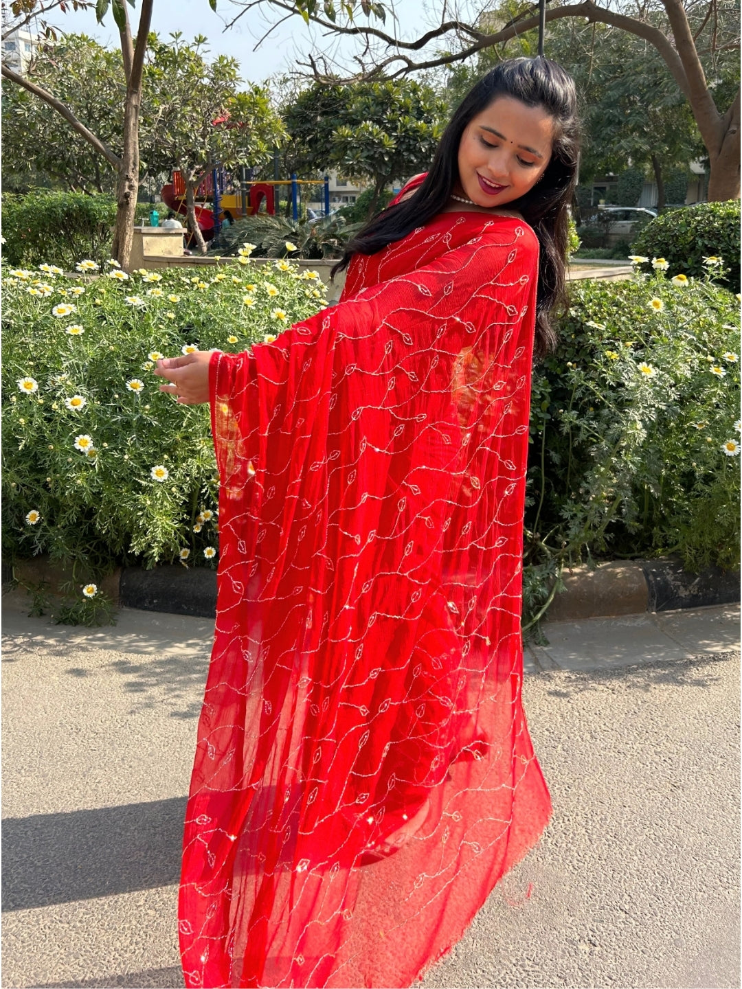 Raina- Scarlet Red Pre-Pleated Saree