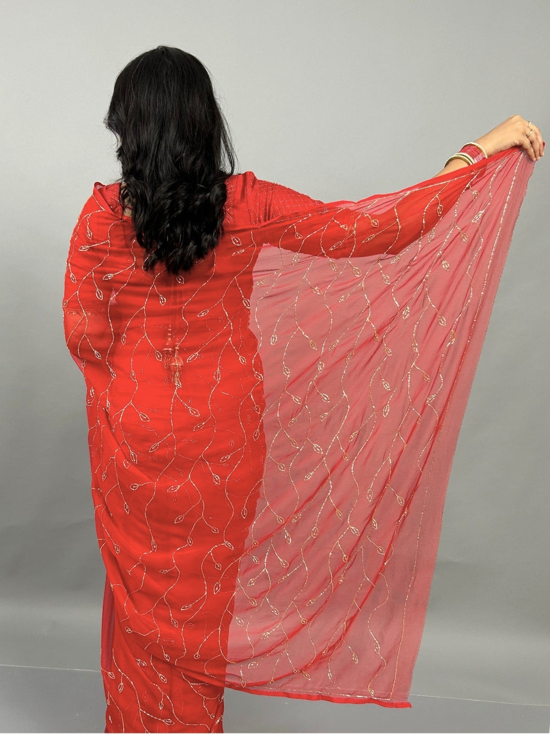 Raina- Scarlet Red Pre-Pleated Saree