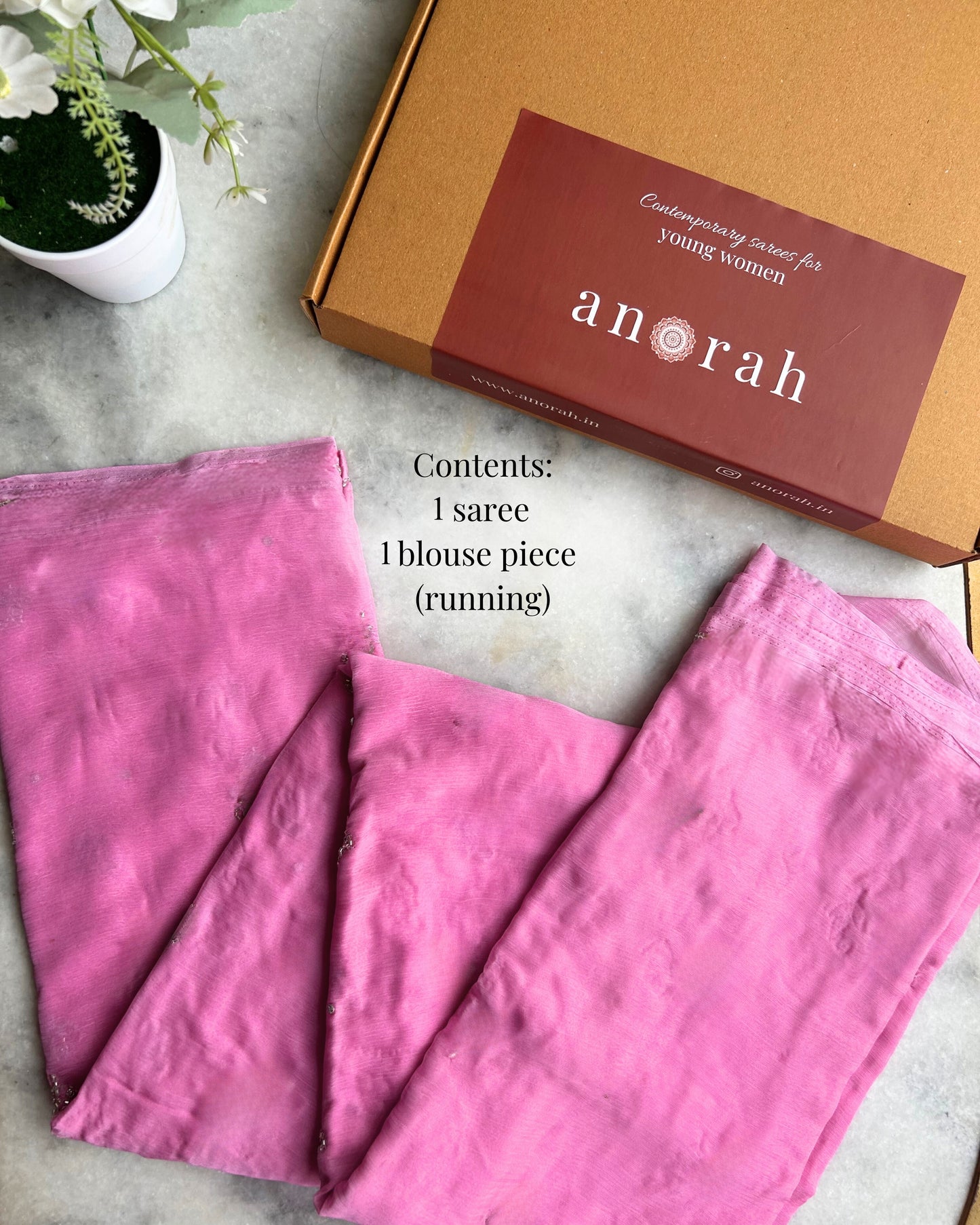 Plain Light Pink Chiffon Saree