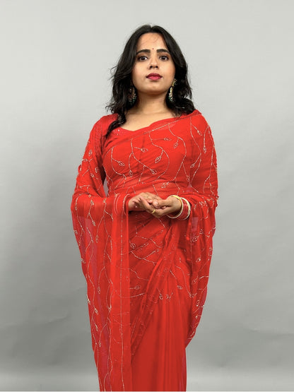 Raina- Scarlet Red Pre-Pleated Saree