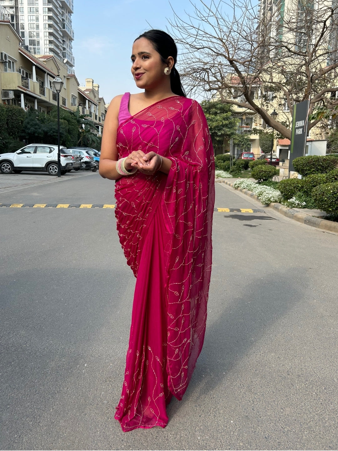 Raina- Magenta Pre-Pleated Saree