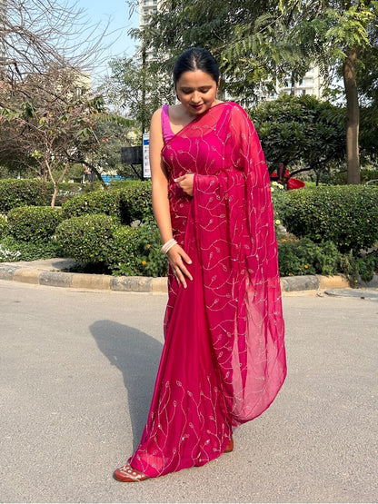 Raina- Magenta Pre-Pleated Saree