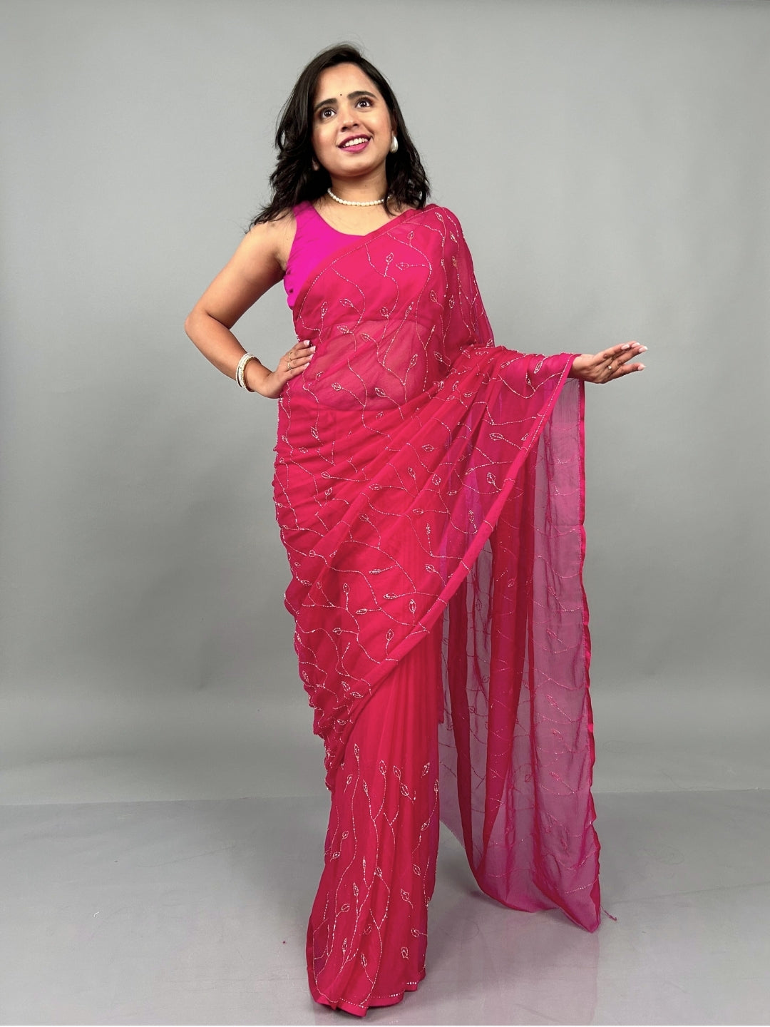 Raina- Magenta Pre-Pleated Saree