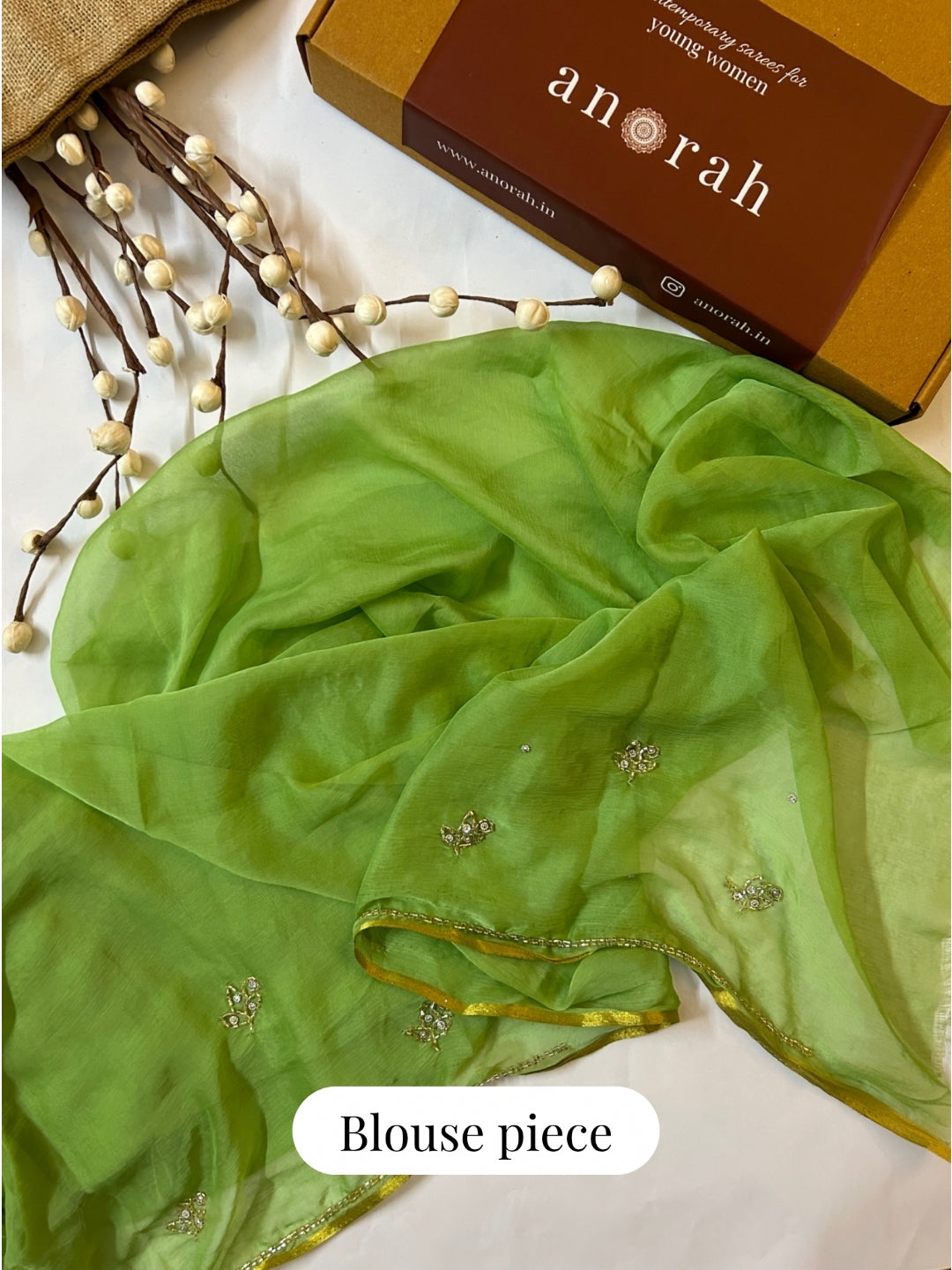 Sitaron ki Mehfil- Sage Green Pre-Pleated Saree