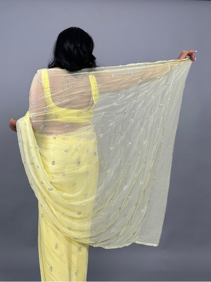 Sitaron ki Mehfil- Lemon Yellow Pre-Pleated Saree