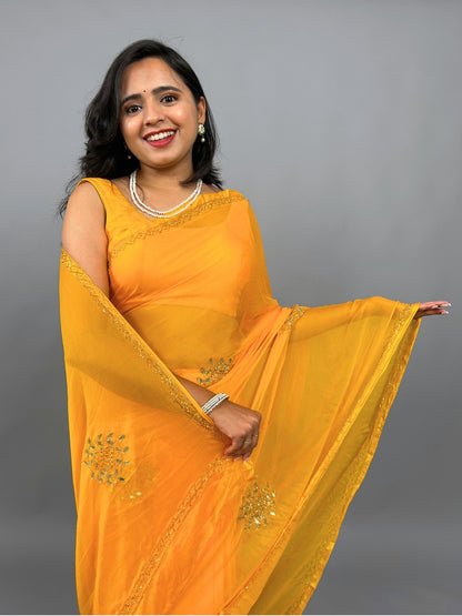 Maharani- Festive Yellow Pre-Pleated Saree