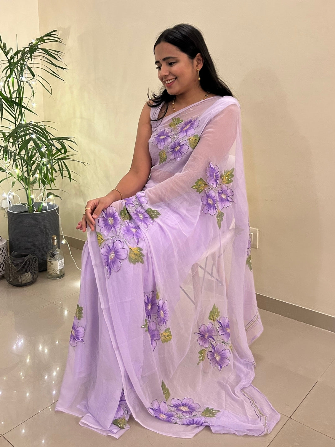 Gudhal ka Phool - Lavender Pre-Pleated Saree