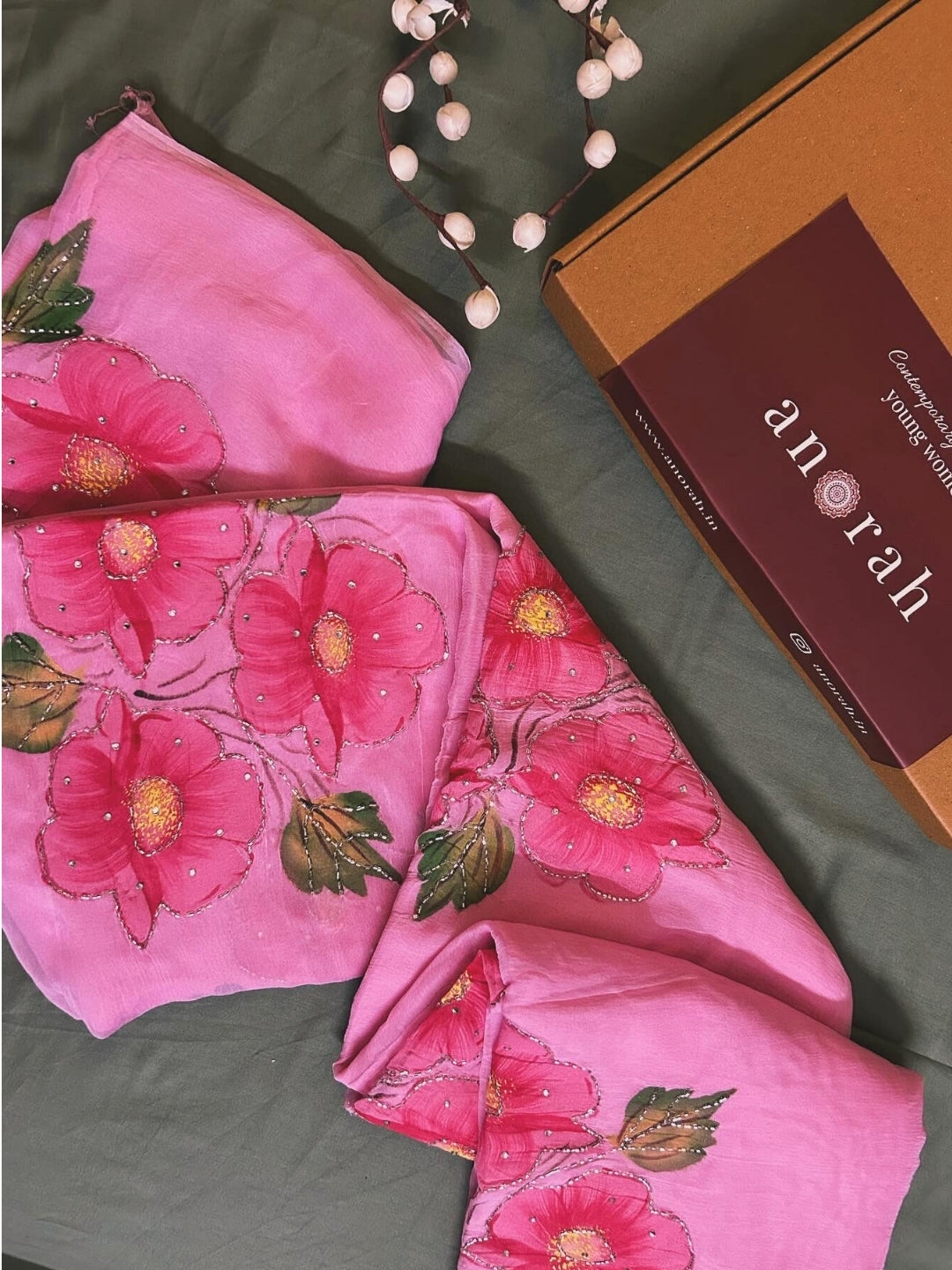 Gudhal ka Phool - Rosy Pink Pre-Pleated Saree