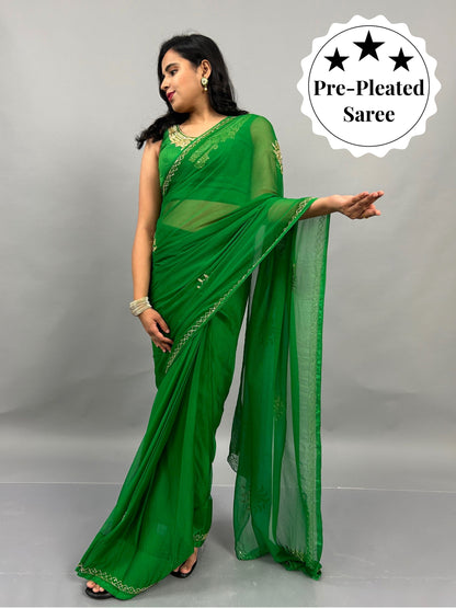 Maharani- Green Pre-Pleated Saree