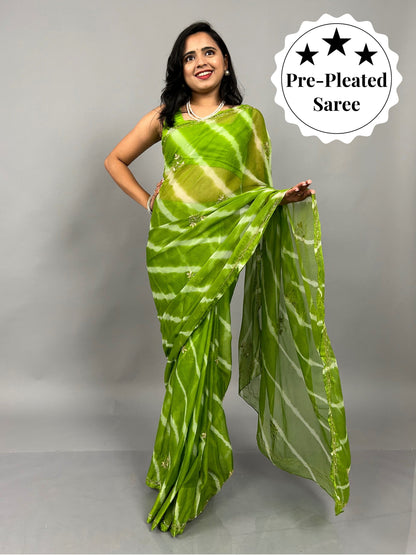 Lahariya- Pista Green Pre-Pleated Saree