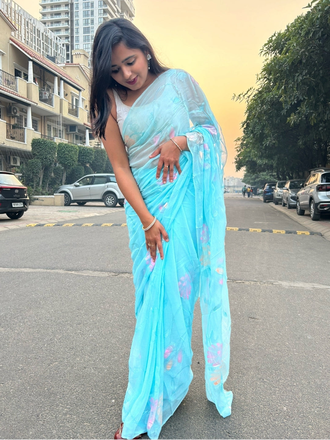 Gulabo - Sky Blue Pre-Pleated Saree