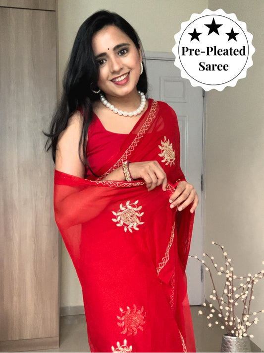 Maharani- Royal Red Pre-Pleated Saree