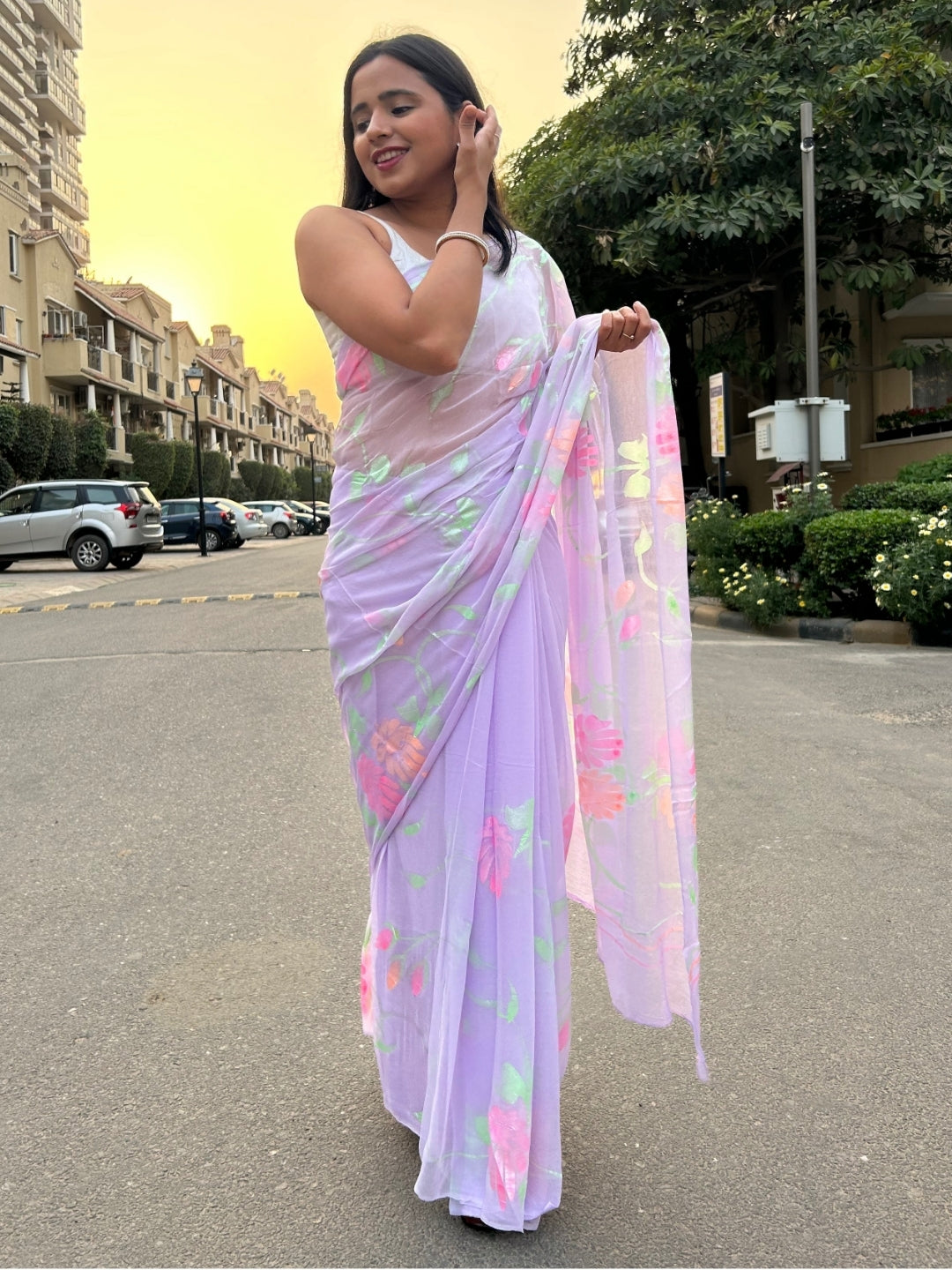 Gulabo - Lavender Pre-Pleated Saree