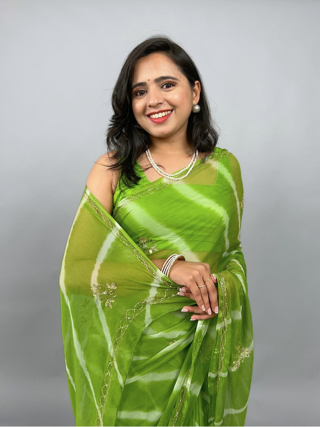 Lahariya- Pista Green Pre-Pleated Saree