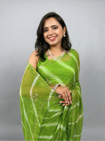 Lahariya- Pista Green Pre-Pleated Saree